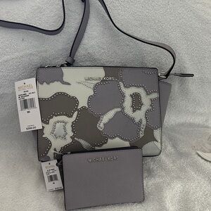Michael Kors Gray/purple and Cream Floral Crossbody Bag.